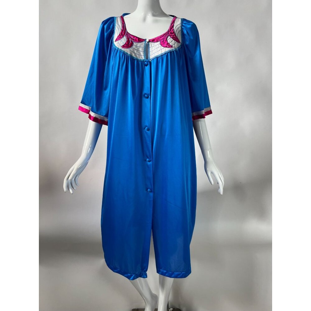 Vintage Hanson Kickerknick Womens Nightgown Blue & Pink Satin Trim Small